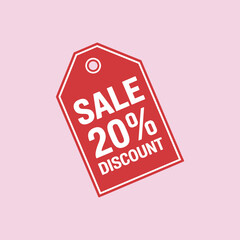 Red Sale Tag with 20% Discount on Pink Background