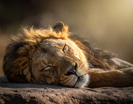 A lion resting in the sun - Powered by Adobe