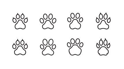 Collection of eight hand drawn paw print icons for pets and animals expressing affection and care vector