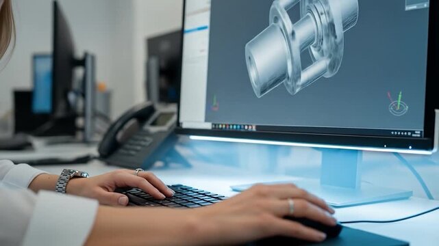 Computer aided design cad workstation with mechanical part visualization and hands on keyboard and mouse