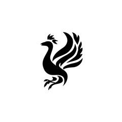 Fototapeta premium A stylized black avian figure with decorative feathers, on a white background