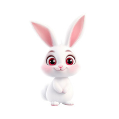 Fototapeta premium Cute cartoon white rabbit with big pink ears and adorable expression
