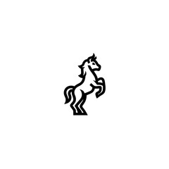 Stylized black silhouette of a horse rearing up on its hind legs on a white background