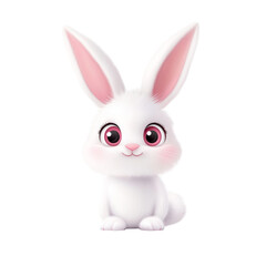 Fototapeta premium Cute cartoon white bunny with big ears and pink cheeks