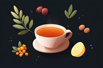 Korean Retinol Tea illustrated recipe with labeled botanical ingredients like rosehip, green tea and sweet potato