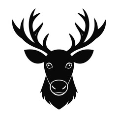Naklejka premium Simple Black Silhouette Icon of Moose Face – Minimal Vector Design on White Background