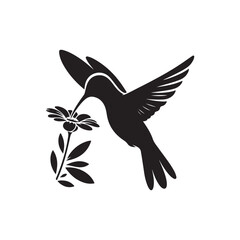 hummingbird sipping from flower vector silhouette clip art logo design illustration