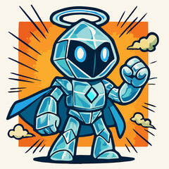 Superhero Robot Mascot with Halo and Cape &mdash; Friendly AI Character (Vector)