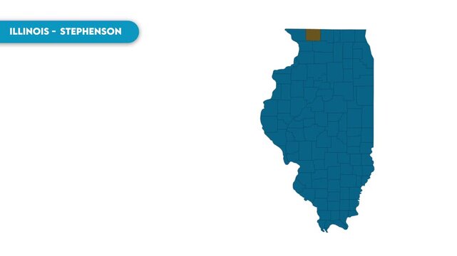 Stephenson Map Video, Illinois map, Illinois United States, Political Map of Illinois, national flag and borders, perfect for presentations, travel, education,and global studies.