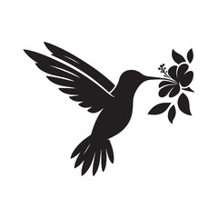 hummingbird sipping from flower vector silhouette clip art logo design illustration