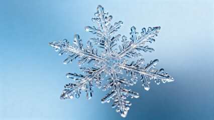 Christmas Cool Tone Background: Up Close View of a Transparent, Cool-Toned Snowflake - Winter Holiday Element