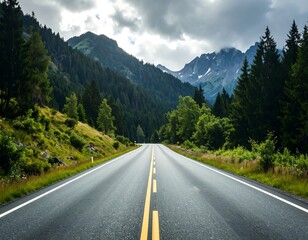 Mountain road through lush forests