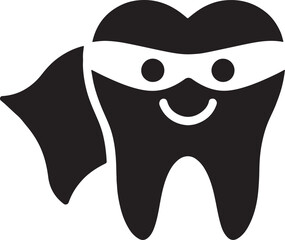 Silhouette vector of a tooth cartoon superhero icon for dental health, dentist clinic, kids care design.