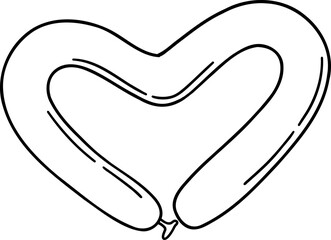 A black and white outline of a heartshaped balloon