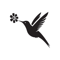 hummingbird sipping from flower vector silhouette clip art logo design illustration