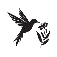 hummingbird sipping from flower vector silhouette clip art logo design illustration