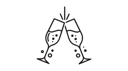 Celebration toast icons champagne glasses clinking together simple outline graphic vector
