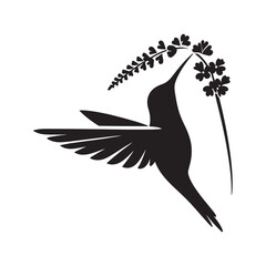 hummingbird sipping from flower vector silhouette clip art logo design illustration