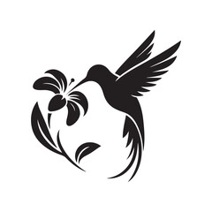 hummingbird sipping from flower vector silhouette clip art logo design illustration