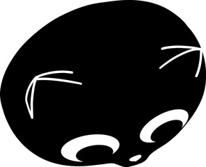 A black silhouette of a cats head with large white eyes