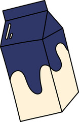 A blue and cream carton with wavy lines design