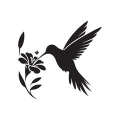 hummingbird sipping from flower vector silhouette clip art logo design illustration
