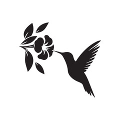 hummingbird sipping from flower vector silhouette clip art logo design illustration