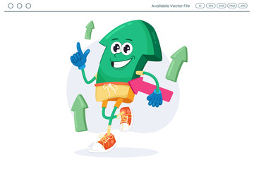 A cartoon arrow character pointing up with a pink arrow