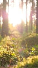 Sunlit forest floor close-up