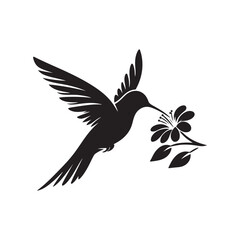 hummingbird sipping from flower vector silhouette clip art logo design illustration