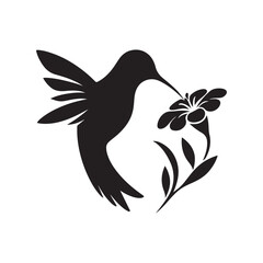 hummingbird sipping from flower vector silhouette clip art logo design illustration
