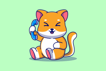 A cartoon dog sits on a light green background holding a blue phone