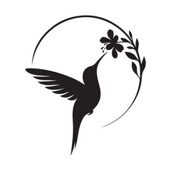 hummingbird sipping from flower vector silhouette clip art logo design illustration