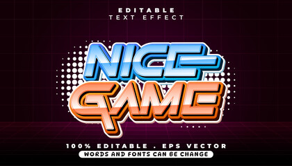 Vibrant 'Nice Game' 3D Text Effect Template, Editable Vector Graphic for Gaming, Retro Arcade Design, and Digital Media