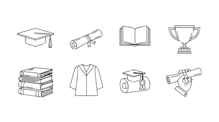 Hand drawn graduation icons representing academic achievement and success in education study vector
