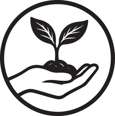Plant in Human Hand Silhouette Icon. Tree plantation, Ecological organic seeding, plant growth vector icon design.