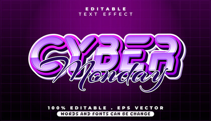Cyber Monday Editable Text Effect with 3D Style and Purple Glow - Vector EPS