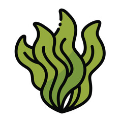 A cartoon illustration of green seaweed with a black outline