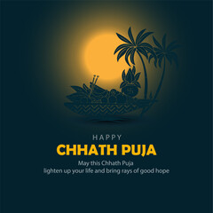 Obraz premium Chhath Puja Night Scene with Offerings and Palm Trees in Moonlight