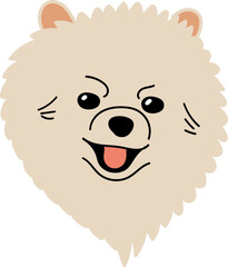 A cartoon Pomeranian dogs face with a fluffy cream coat