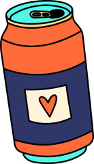 A cartoon soda can with a heart on a label