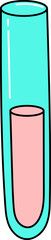 A cartoon test tube with pink liquid inside a cyan beaker