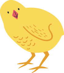 A cartoon yellow chick with black eyes and a pink beak