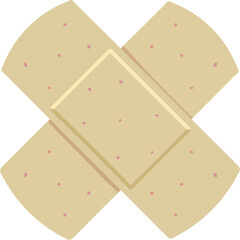 A cartoonstyle illustration of a beige bandaid with pink dots arranged in an X shape
