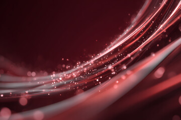 Dynamic Dark Red Abstract Background with Glowing Light Lines and Sparkles for Luxury or Technology Concept