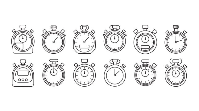 Collection of vintage stopwatch icons hand drawn style for time measurement and chronometer concepts vector