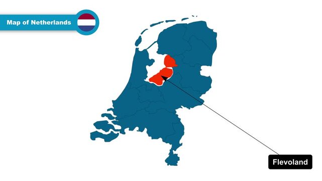 Flevoland Map Video, Netherlands map, Political Map of Netherlands, with all states, national flag and borders, travel, education, geography, and global studies.
