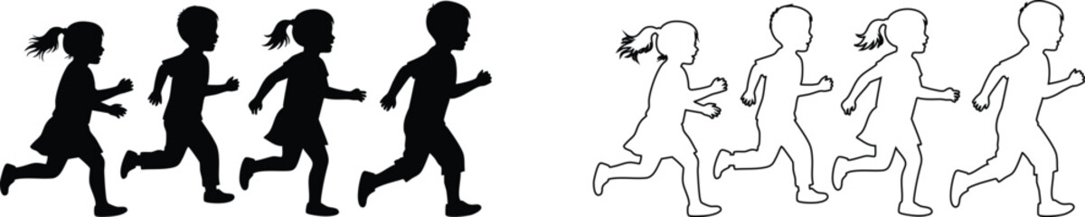 Children Silhouettes .Profile and people silhouette collection. User profile symbol. Group of people or group of users collection. Perfect can use in demographic, social media, and team