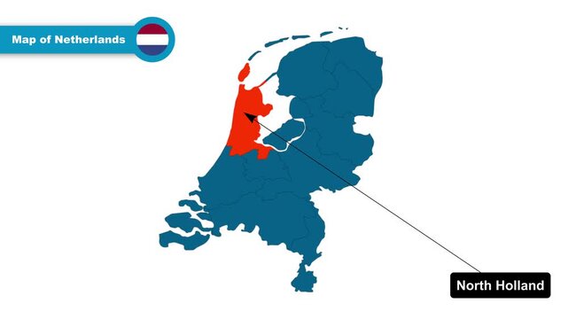 North Holland Map Video, Netherlands map, Political Map of Netherlands, with all states, national flag and borders, travel, education, geography, and global studies.