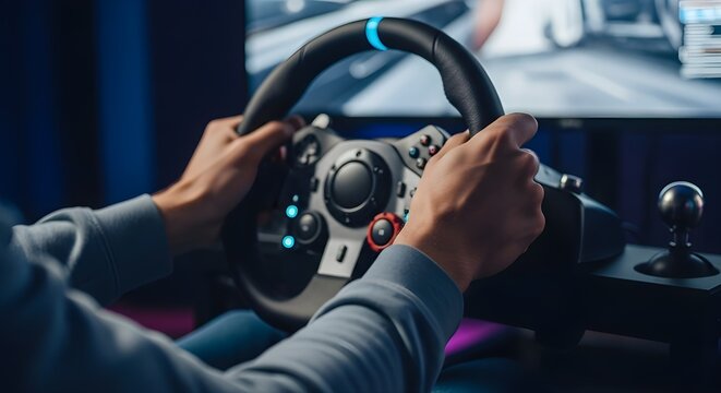 gamer hands on racing simulator steering wheel